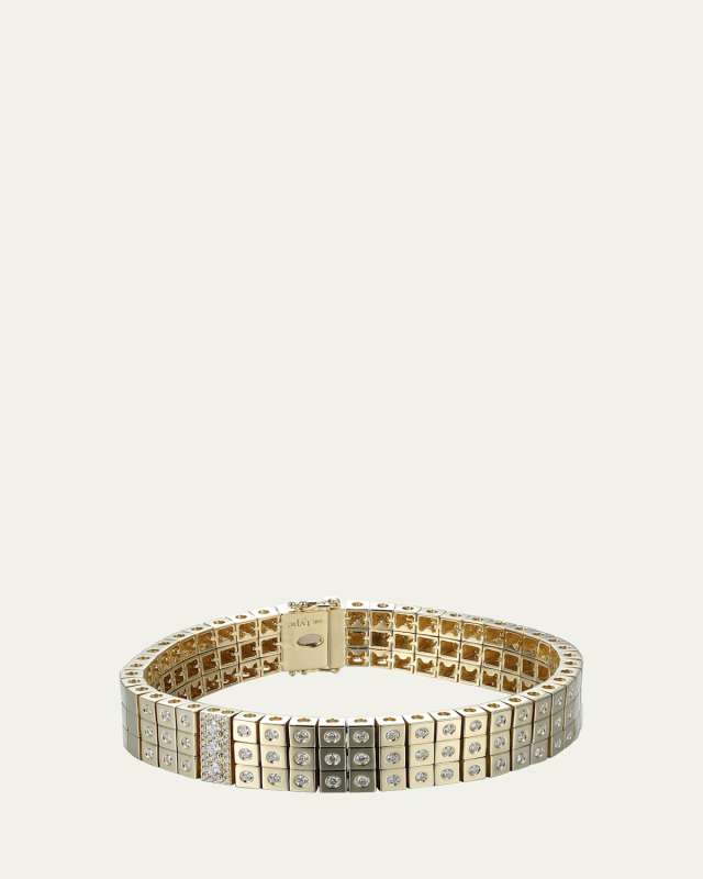 14K Yellow Gold LEGGO 3 Row Diamond Tennis Bracelet, 6.5"L
